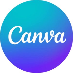Canva white calligraphic logo on a blue gradient circle