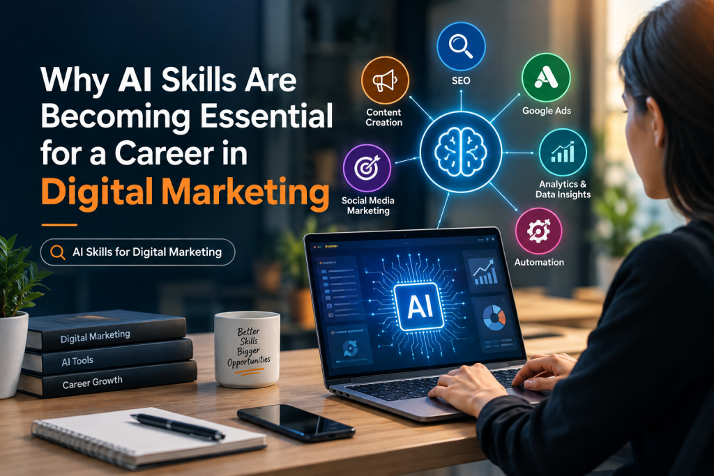 AI skills for digital marketing career with SEO, content creation, Google Ads and automation