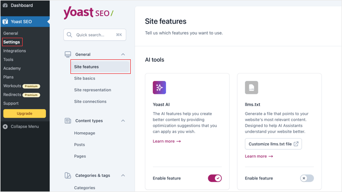 Yoast SEO settings dashboard managed by an SEO expert